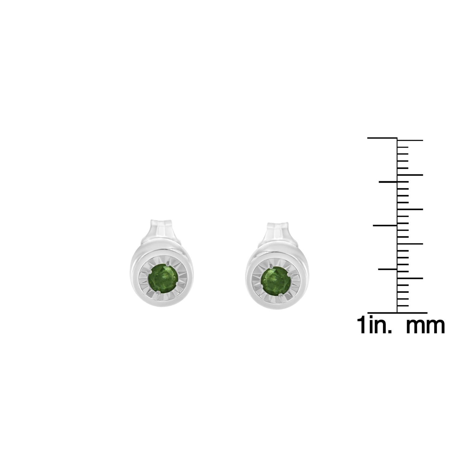 .925 Sterling Silver 0.15 Cttw Round Brilliant-Cut Green Diamond Miracle-Set Stud Earrings (Fancy Color-Enhanced, I1-I2 Clarity)