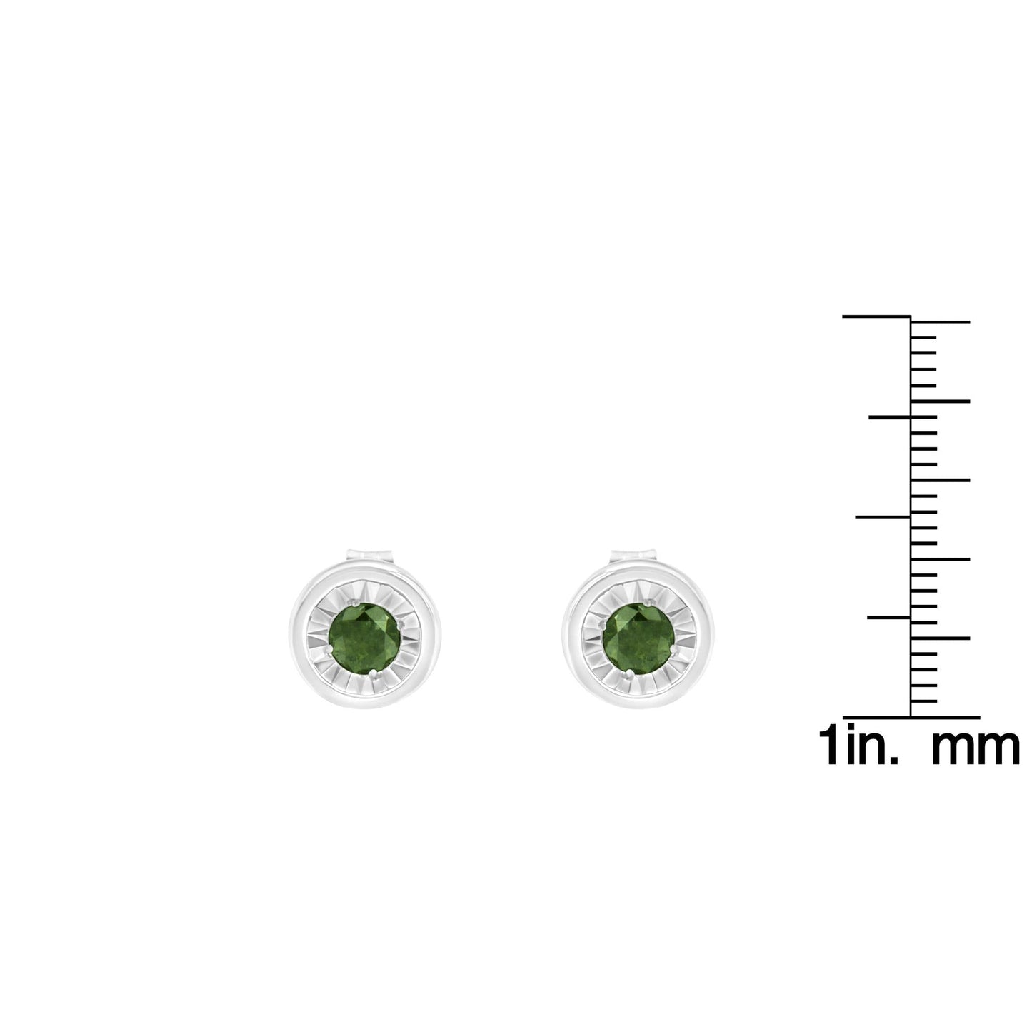 .925 Sterling Silver 1/4 Cttw Round Brilliant-Cut Green Diamond Miracle-Set Stud Earrings (Fancy Color-Enhanced, I1-I2 Clarity)