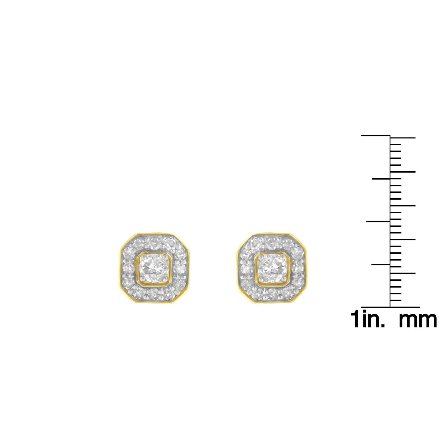 2 Micron 10KT Yellow Gold Plated Sterling Silver Diamond Square Stud Earrings (1/2 cttw, J-K Color, I2-3 Clarity)