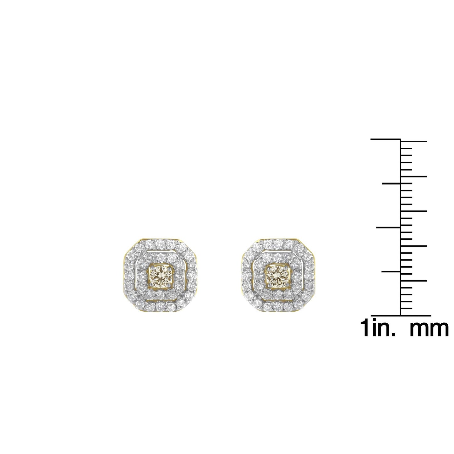 2 Micron 10KT Yellow Gold Plated Sterling Silver Diamond Square Stud Earrings (1 cttw, J-K Color, I2-I3 Clarity)