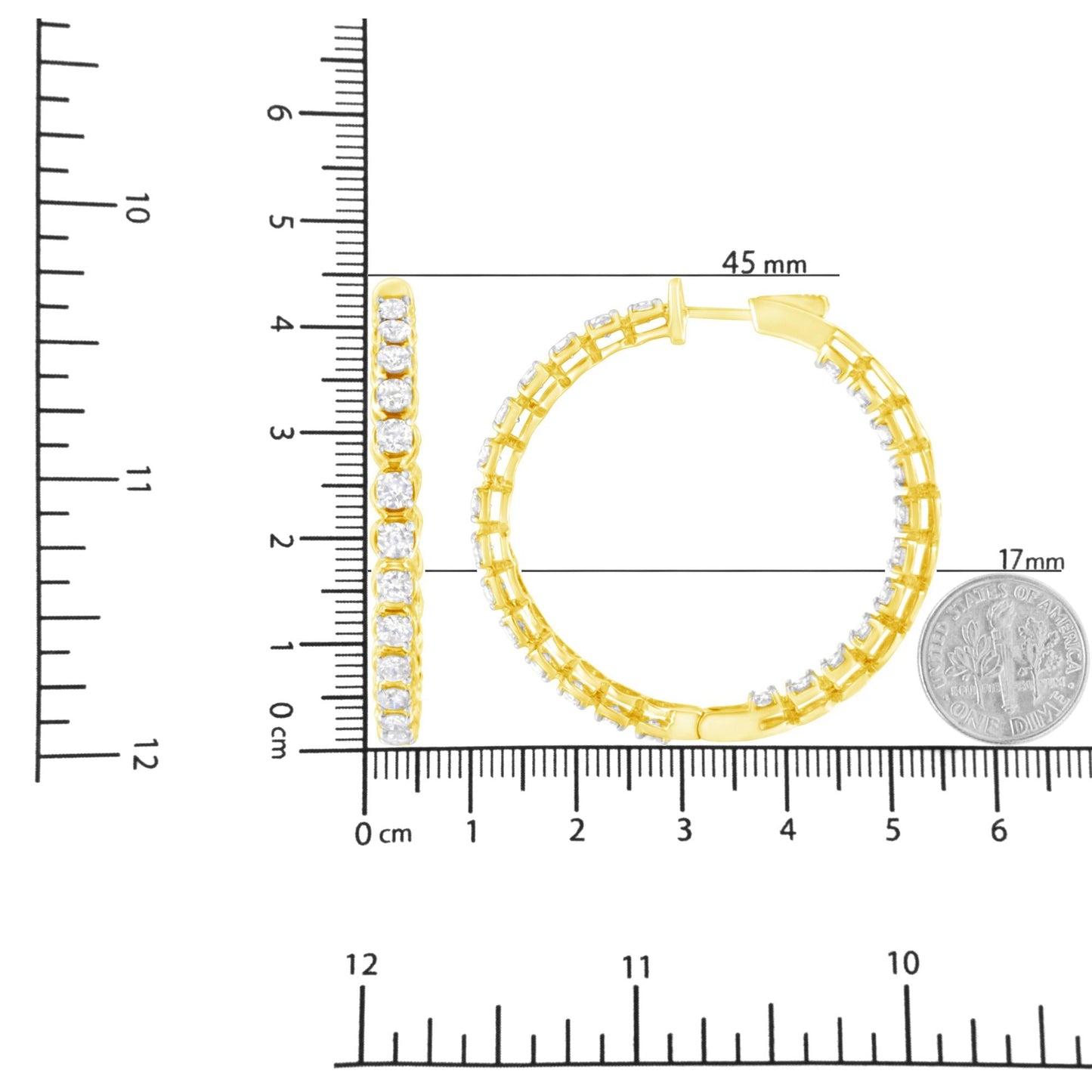 10K Yellow Gold Plated .925 Sterling Silver 7.0 Cttw Round Brilliant Cut Diamond 1-¾ Inside Out Hinged Leverback Hoop Earrings (J-K Color, I1-I2 Clarity)