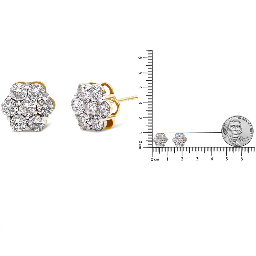 10K Yellow Gold Plated .925 Sterling Silver 2.0 Cttw Diamond Floral Cluster Stud Earrings (J-K Color, I1-I2 Clarity)