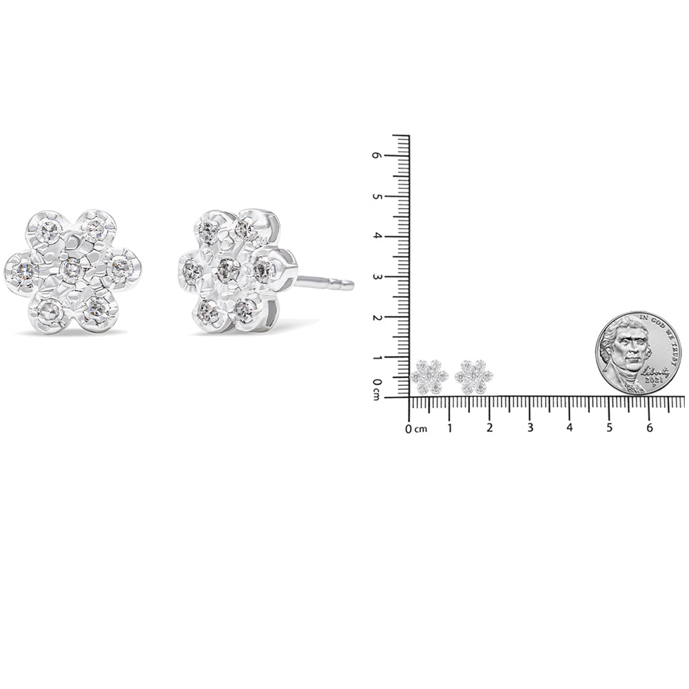 .925 Sterling Silver 1/4 Cttw Diamond Floral Cluster Stud Earring (I-J Color, I2-I3 Clarity)