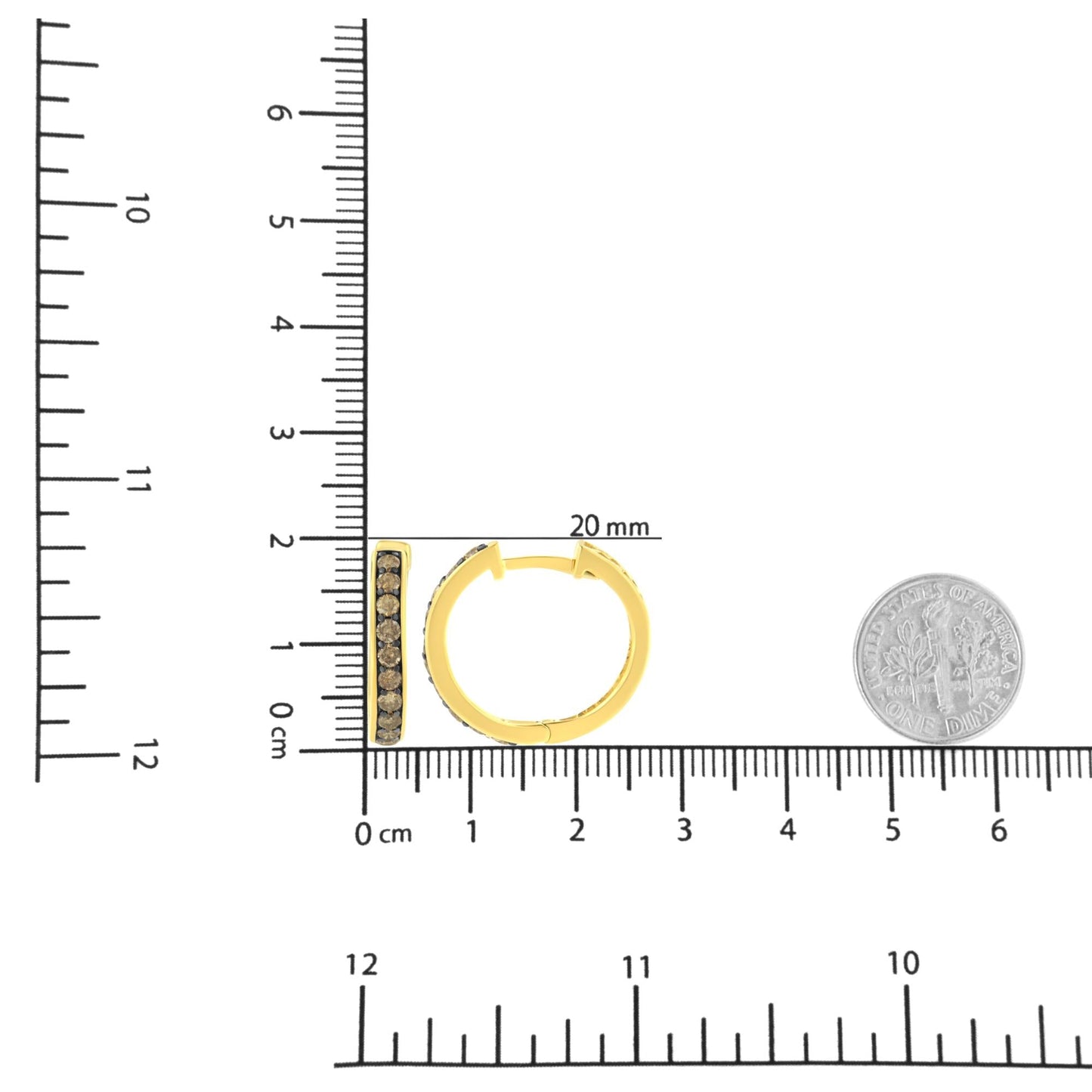 10K Yellow Gold and Black Rhodium Plated 1.0 Cttw Round-Cut Diamond Hoop Earrings (Champagne Color, I1-I2 Clarity)