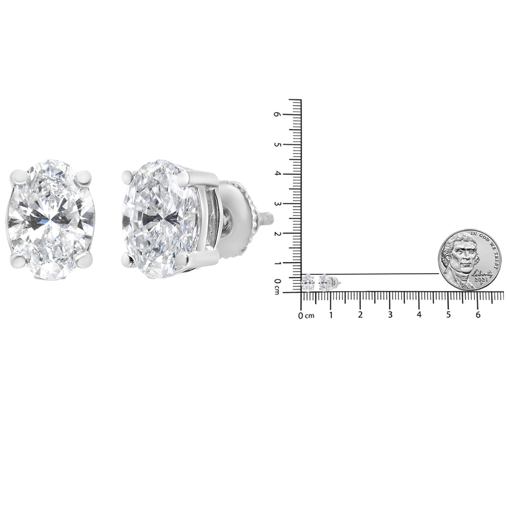 14K White Gold Lab Grown Oval Solitaire Diamond Stud Earrings (F-G Color, VS2-SI1 Clarity)