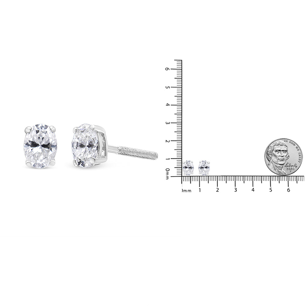 14K White Gold Lab Grown Oval Solitaire Diamond Stud Earrings (F-G Color, VS2-SI1 Clarity)