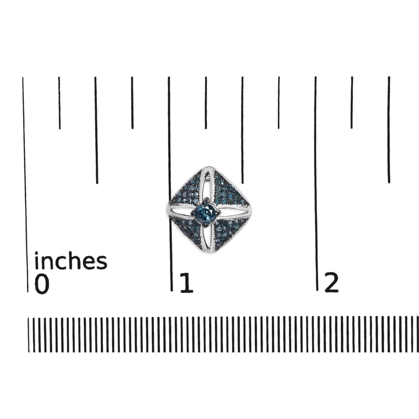 .925 Sterling Silver 1.0 Cttw Blue Diamond Studded Rhombus Stud Earring (Blue Color, I2-I3 Clarity)