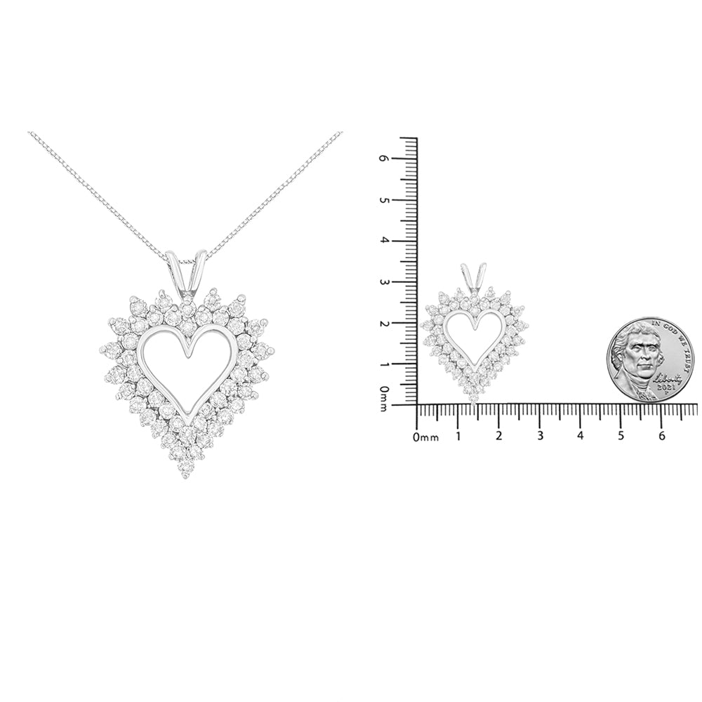 .925 Sterling Silver 3.00 Cttw Round Cut Diamond Cluster Heart 18" Pendant Necklace (K-L Color, I1-I2 Clarity)