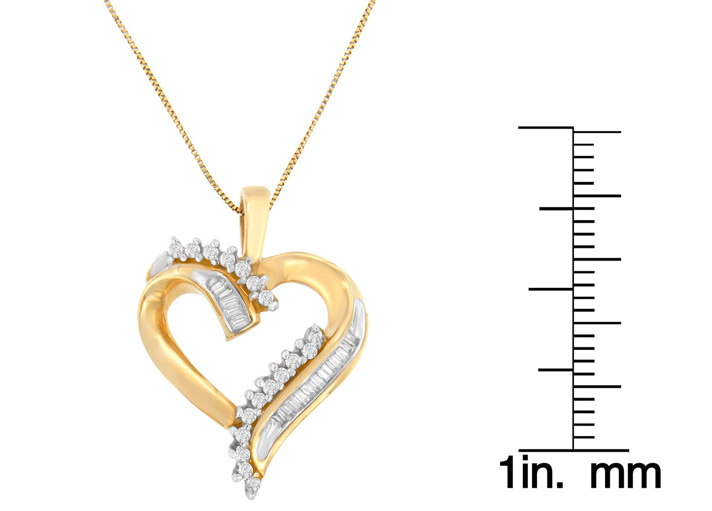 10K Yellow Gold Round and Baguette Diamond Love Forever Heart Pendant Necklace (1/4 cttw, H-I Color, SI1-SI2 Clarity)