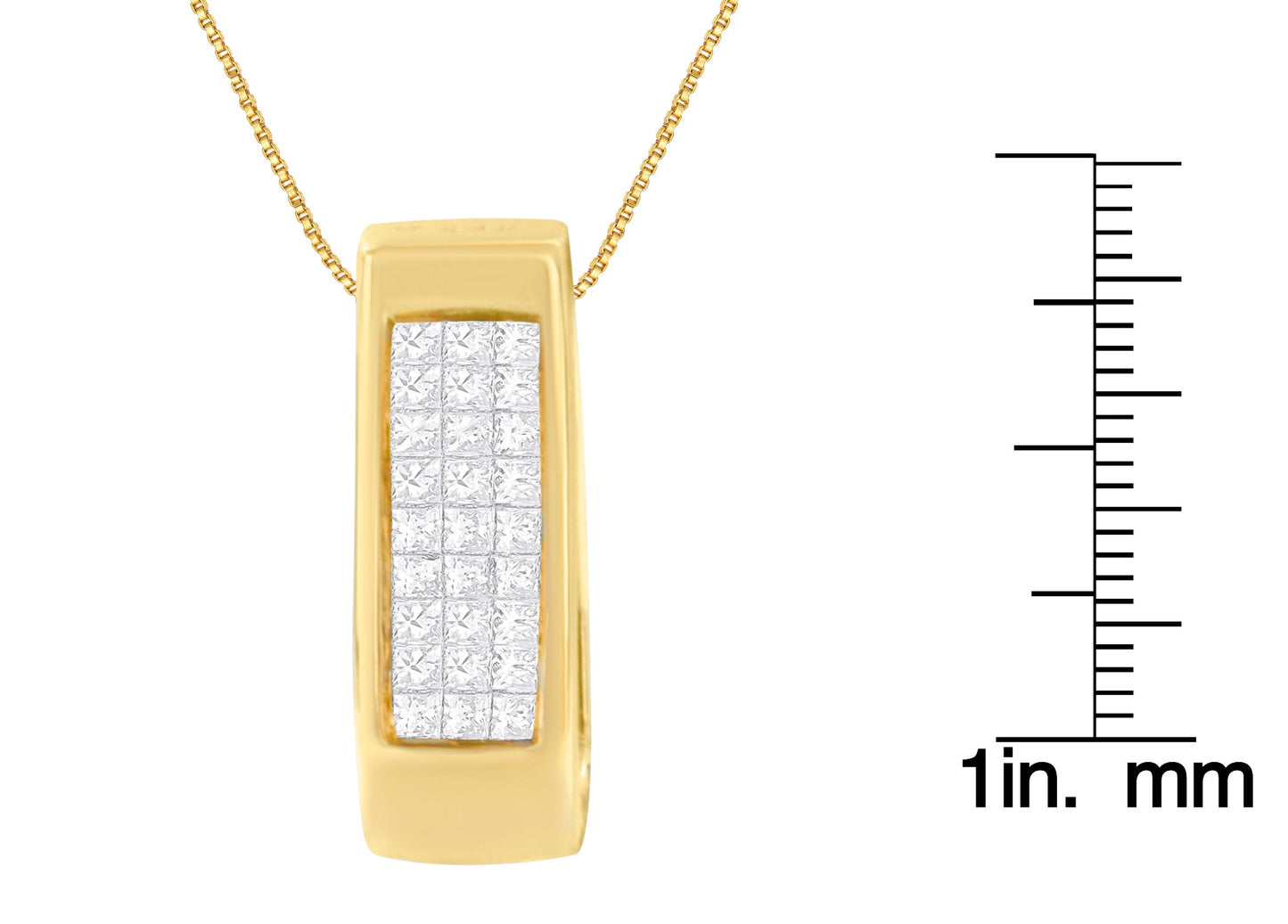 14K Yellow Gold Princess Cut Diamond Bar Halo Pendant Necklace (0.30 cttw, H-I Color, SI1-SI2 Clarity)