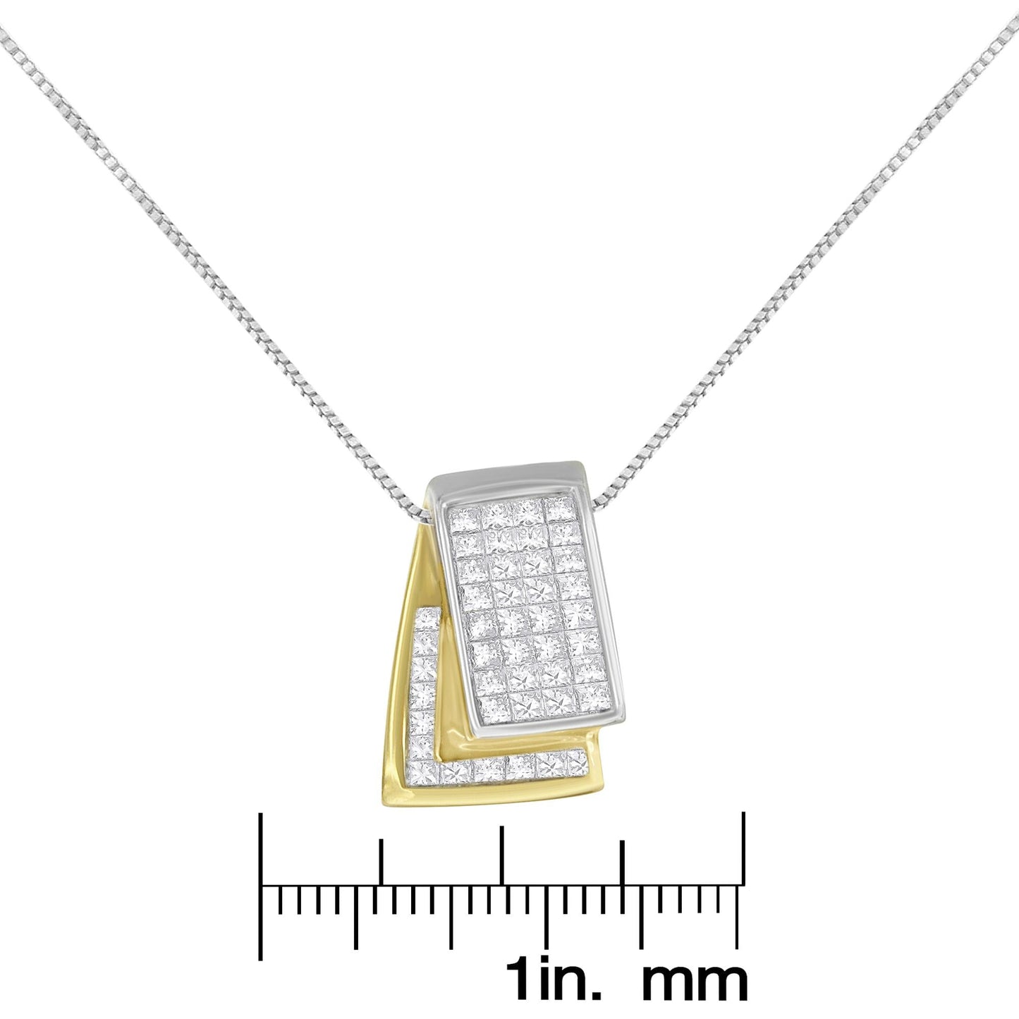 14K Gold 1.0 Cttw Princess Cut Diamond Two Tone Foldover Box Pendant 18” Box Chain Necklace (H-I Color, SI2-I1 Clarity)