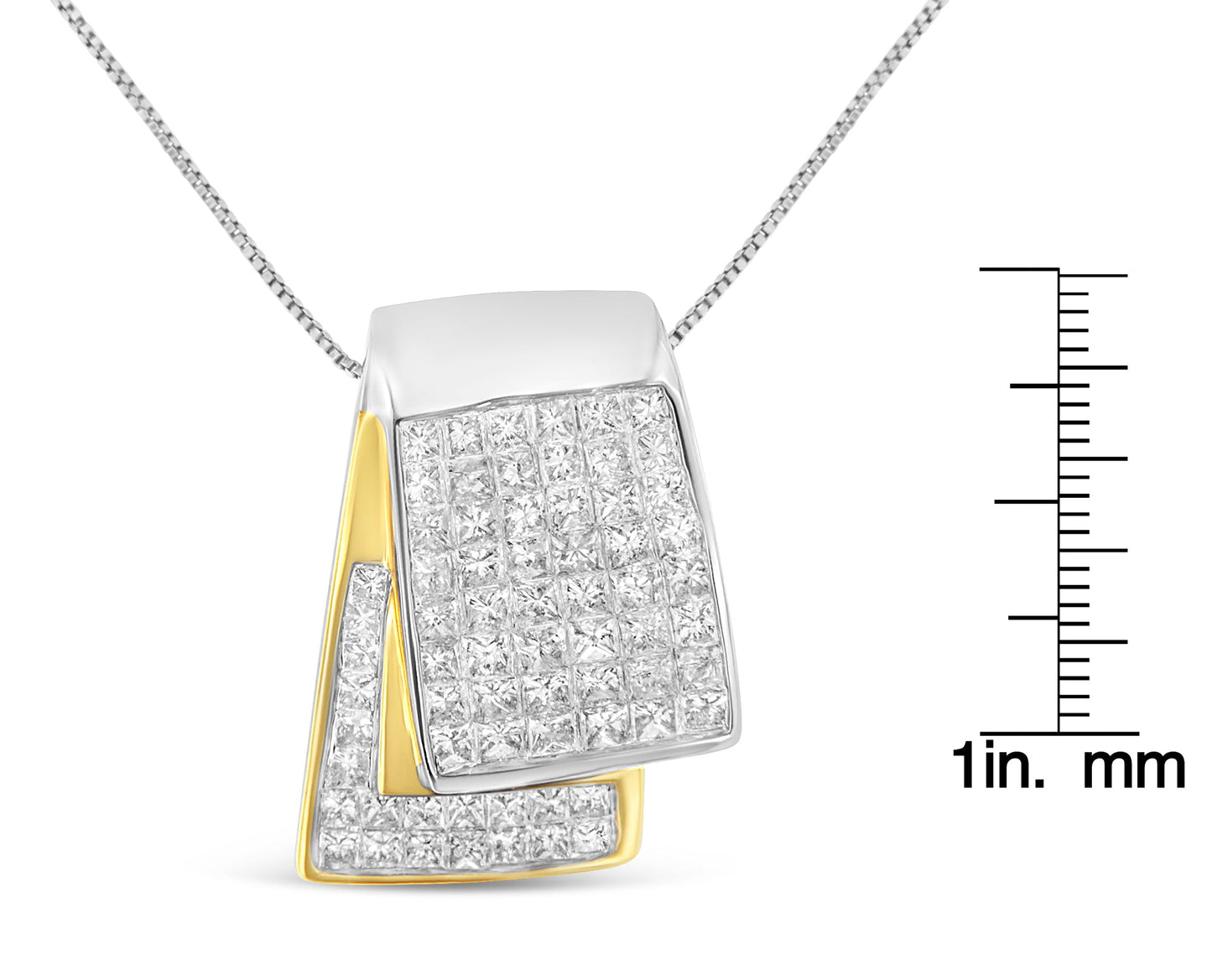 14K White and Yellow Gold 2.0 Cttw Princess Cut Diamond Two Tone Foldover Box Pendant 18” Box Chain Necklace (H-I Color, SI1-SI2 Clarity)