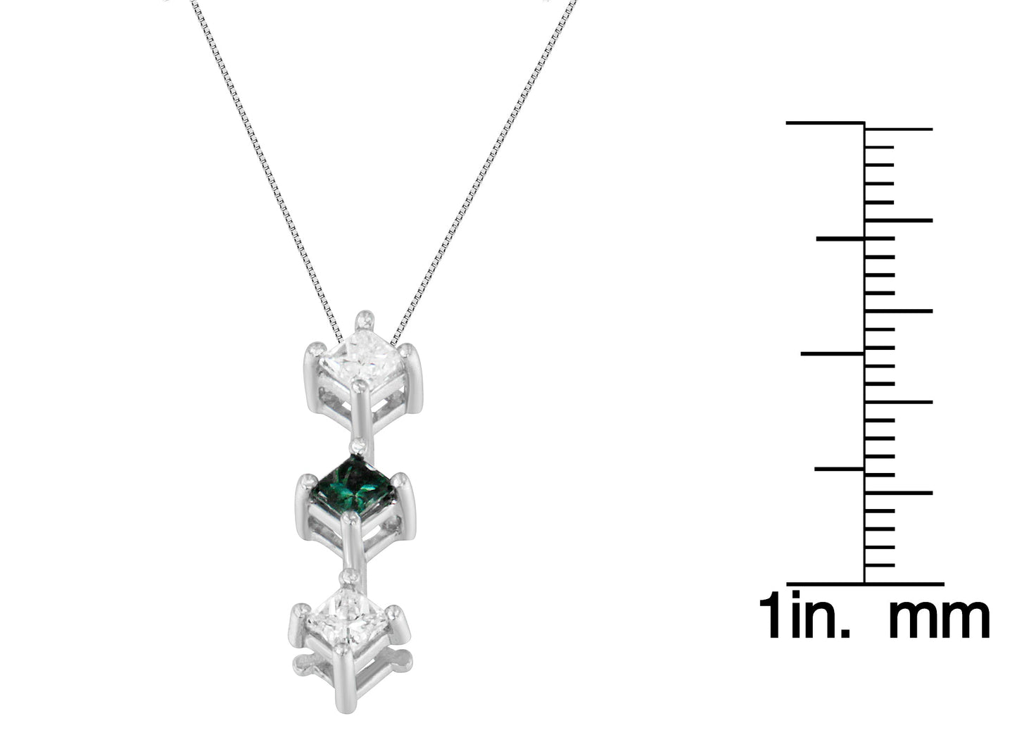 14K White Gold 1 cttw Treated Blue and White Princess Cut Diamond Pendant Necklace (H-I, I1-I2)