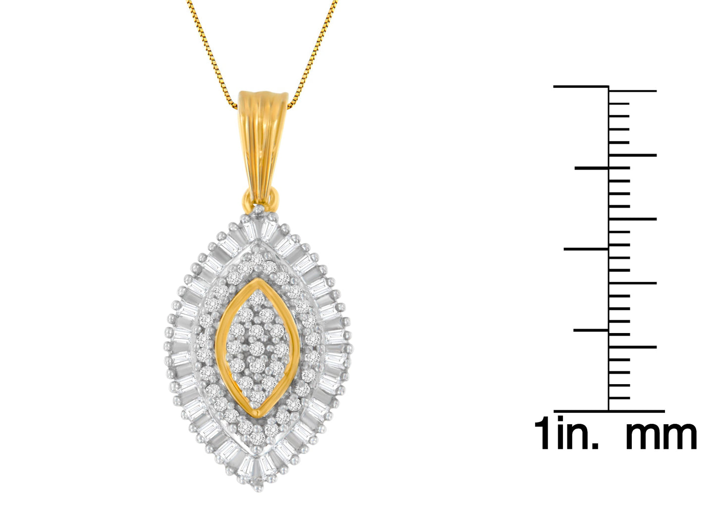 10K Yellow Gold Multi-Cut Diamond Golden Burst Halo Pendant Necklace (0.5 cttw, I-J Color, I2-I3 Clarity)