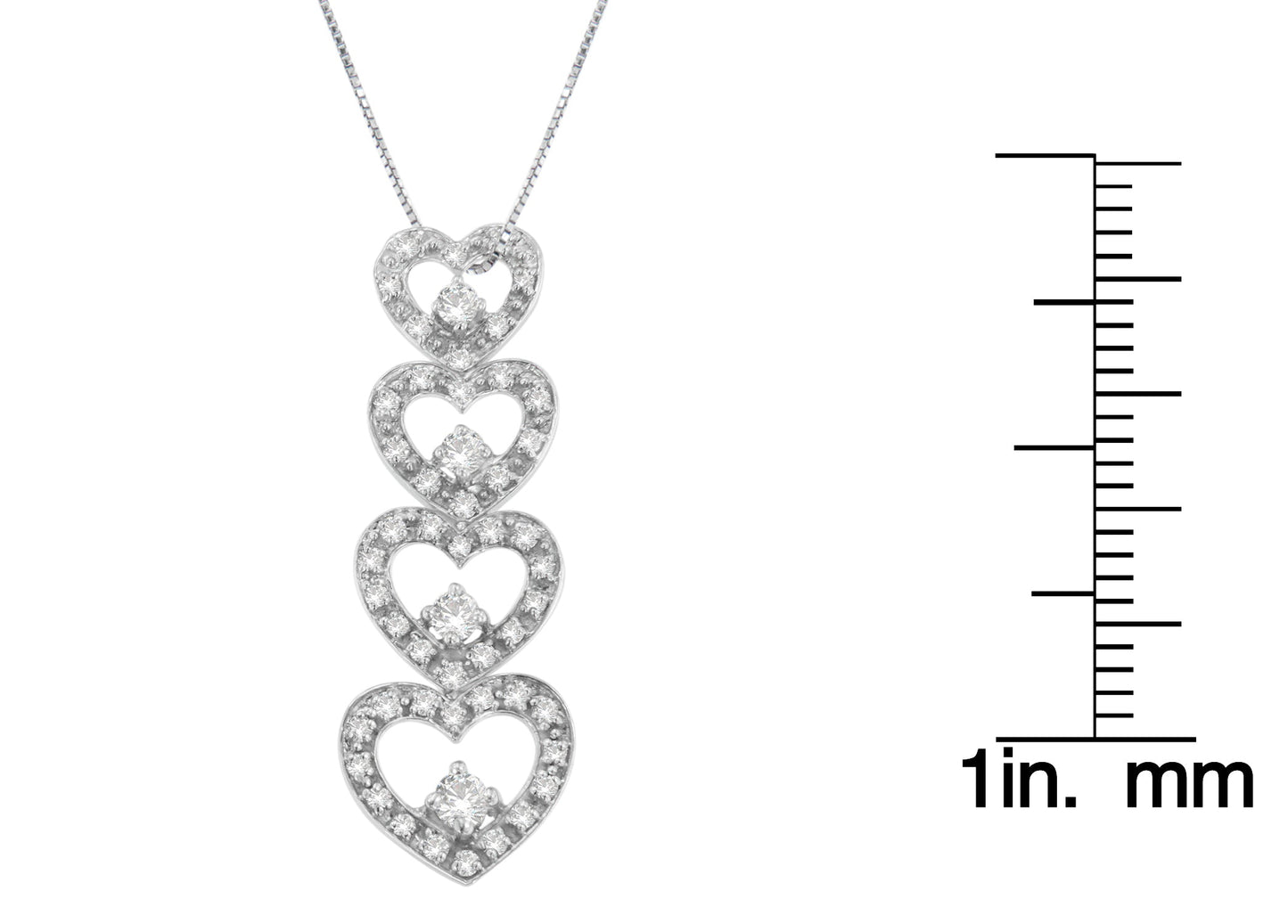 10K White Gold Round Cut Diamond Hearts of Love Pendant Necklace (0.50 cttw, H-I Color, I1-I2 Clarity)