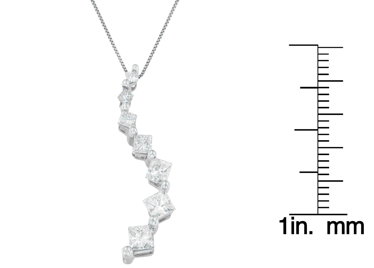 14K White Gold Princess and Baguette Cut Diamond Journey Pendant Necklace (1.00 cttw, H-I Color, I1-I2 Clarity)