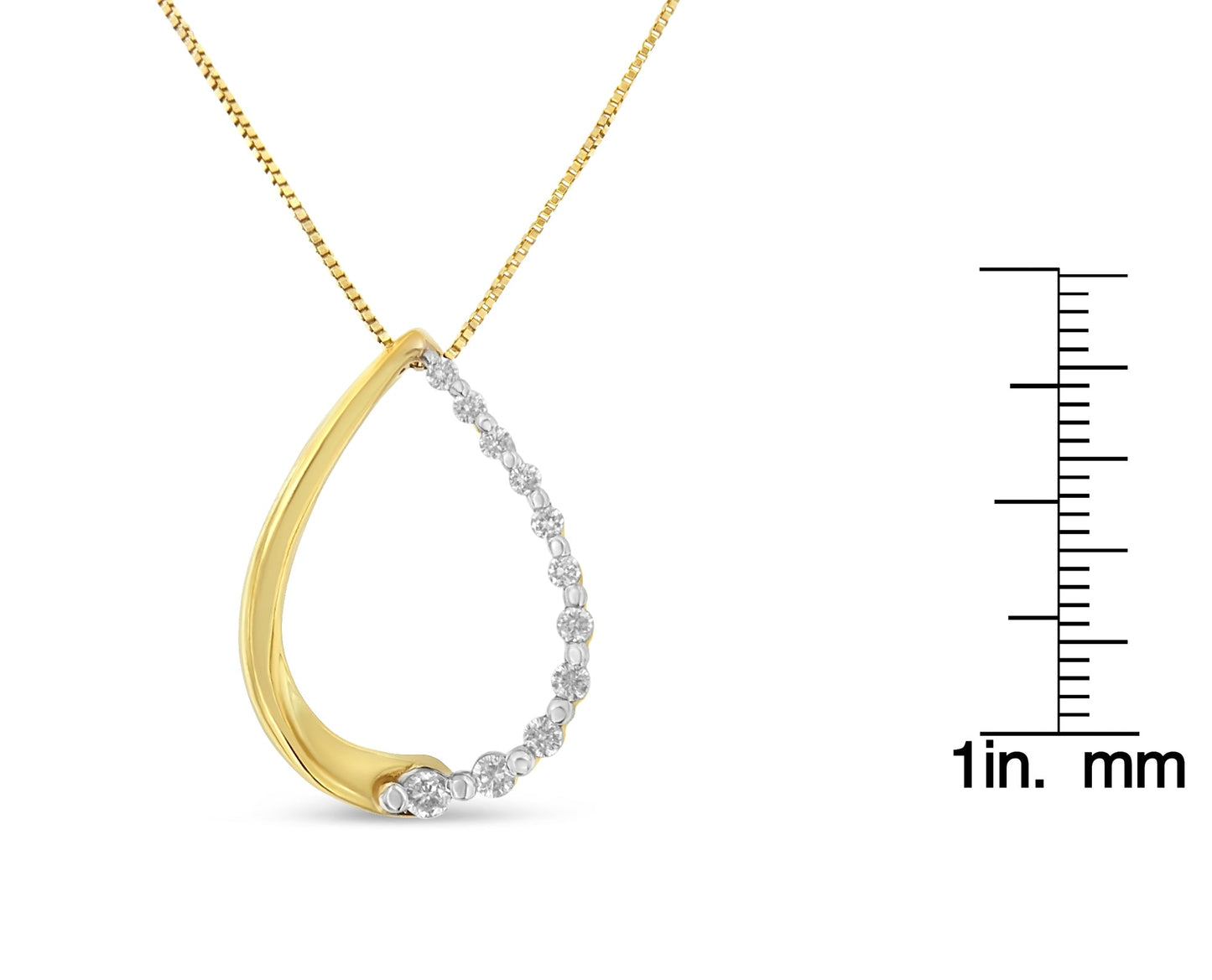 10K Yellow Gold 1/10 cttw Round Cut Diamond Tear Drop Pendant Necklace (H-I, I1-I2)