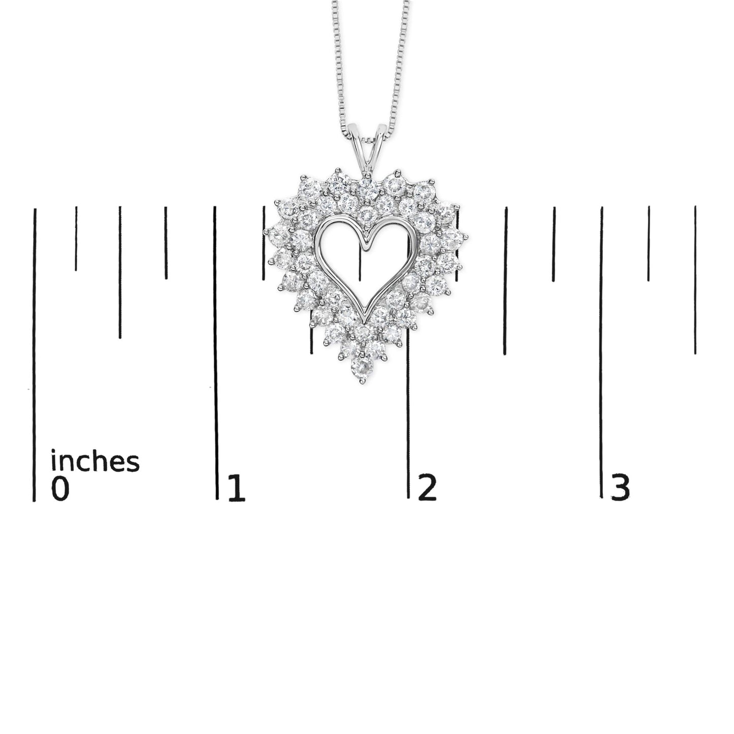 925 Sterling Silver 4.0 Cttw Diamond Two Row Open Heart 18" Pendant Necklace (I-J Color, I2-I3 Clarity)