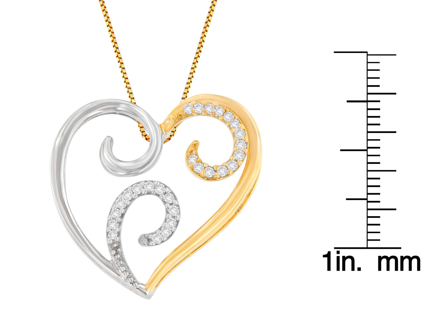 10K Two-Toned Gold 1/10 cttw Round Cut Diamond Swirl Heart Accent Pendant Necklace (H-I, I1-I2)