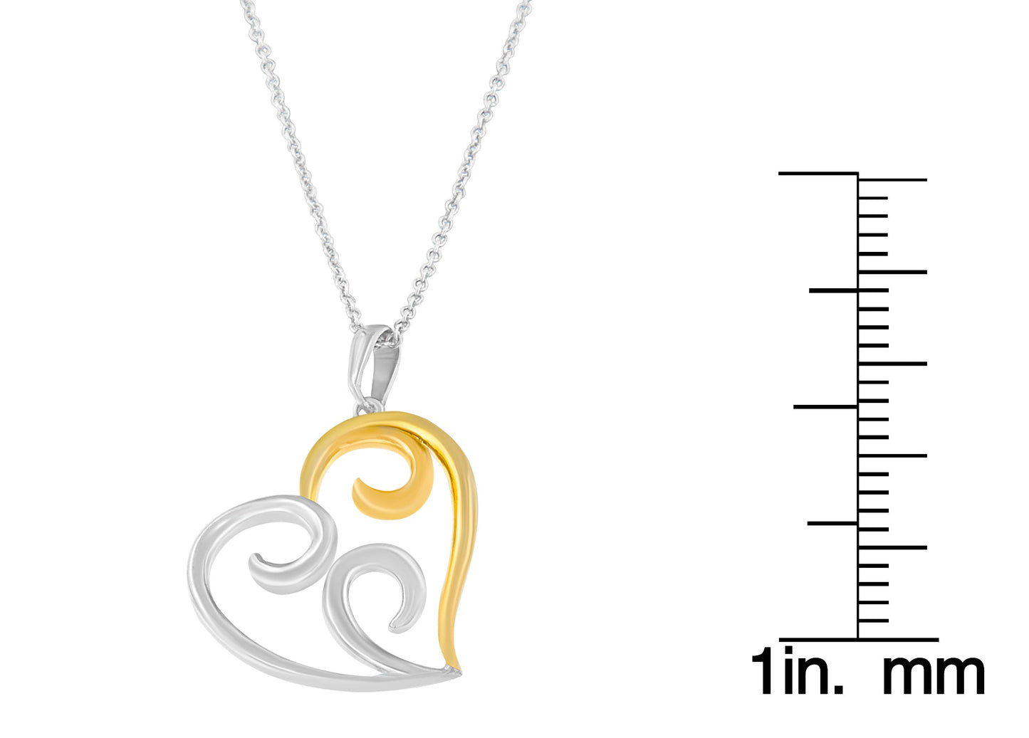 10K Yellow Gold Over .925 Sterling Silver Open Heart with Swirls 18" Box Chain Pendant Necklace