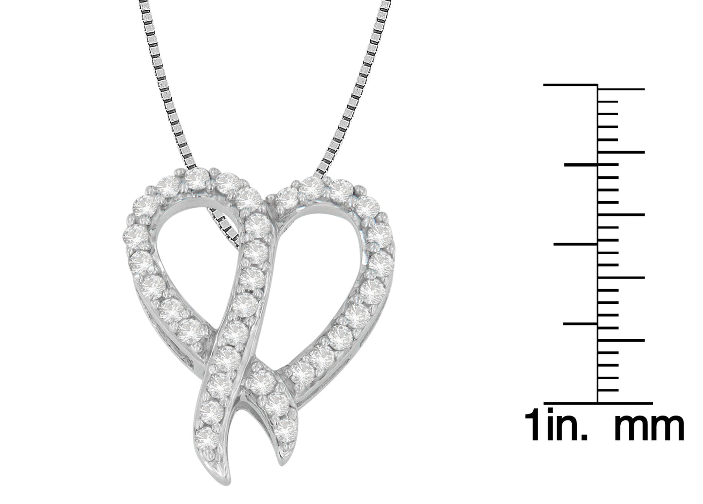 .925 Sterling Silver 1/6 Cttw Diamond Awareness Ribbon & Heart Pendant Necklace (I-J Color, I1-I2 Clarity)