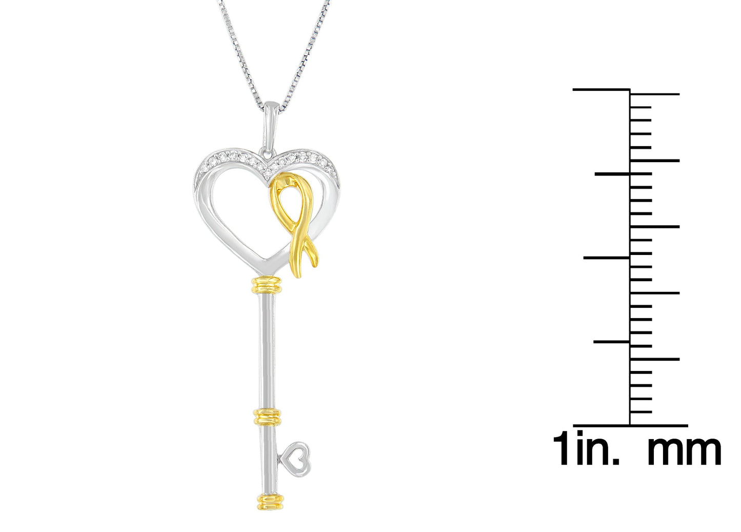 10k Two-Tone Gold-Plated Sterling Silver 1/10 ct TDW Round Cut Diamond Key to My Heart Pendant Necklace (H-I, I1-I2)