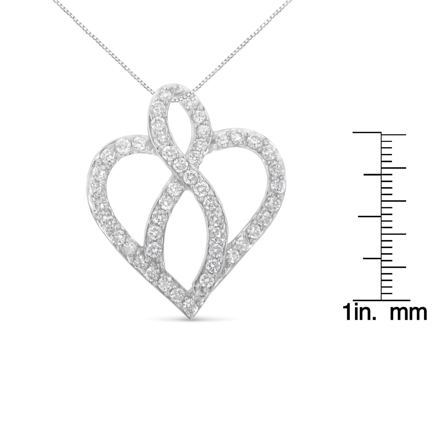 14KT White Gold 1 cttw Diamond Heart Ribbon Pendant Necklace (H-I, I1-I2)