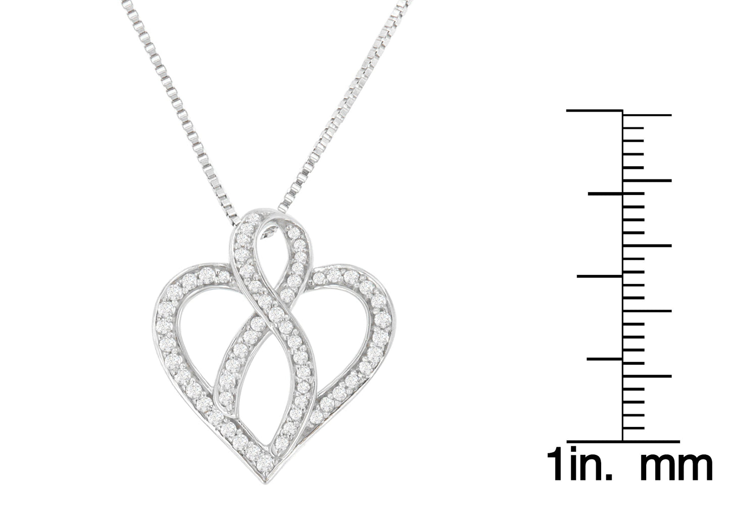 Sterling Silver Round Cut Diamond Ribbon-Embellished Heart Pendant Necklace (1/4 cttw, H-I Color, SI2-I1 Clarity)