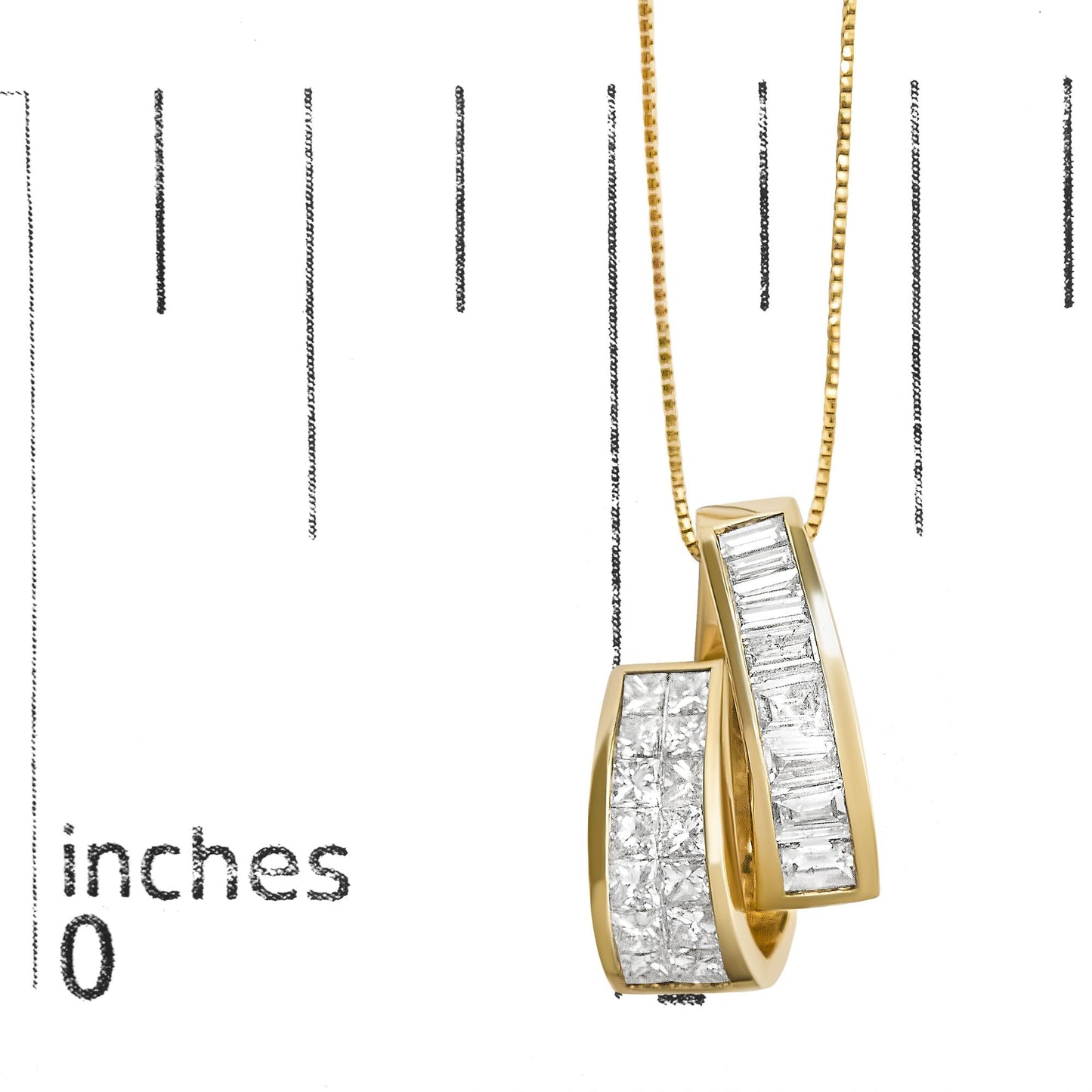 14K Yellow Gold 1 5/8 Cttw Princess and Baguette Diamond Duo Bar Pendant Necklace (G-H Color, VS2-SI1 Clarity) - 18"