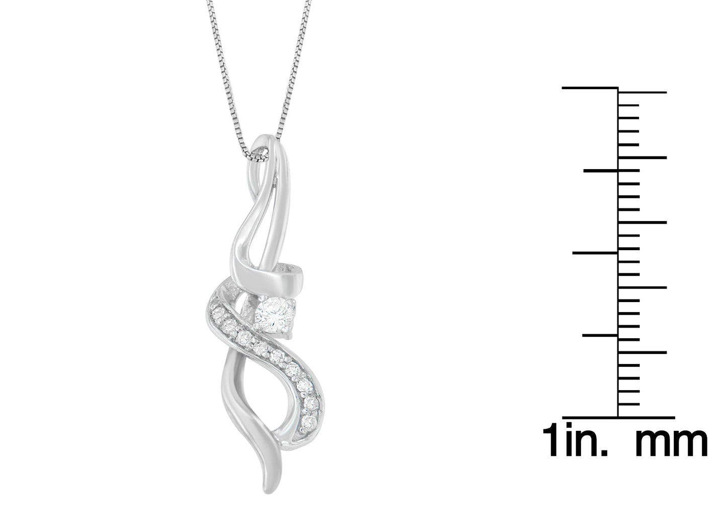 Espira 10K White Gold 1/5 cttw Round Cut Diamond Swirl Pendant Necklace (J-K, I1-I2)