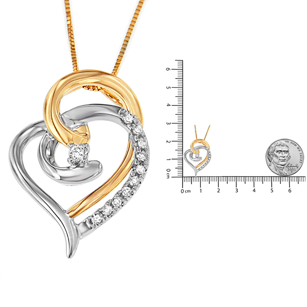 10K Yellow and White Gold Diamond Accent Open Double Heart Spiral Curl 18" Pendant Necklace (J-K Color, I2-I3 Clarity)