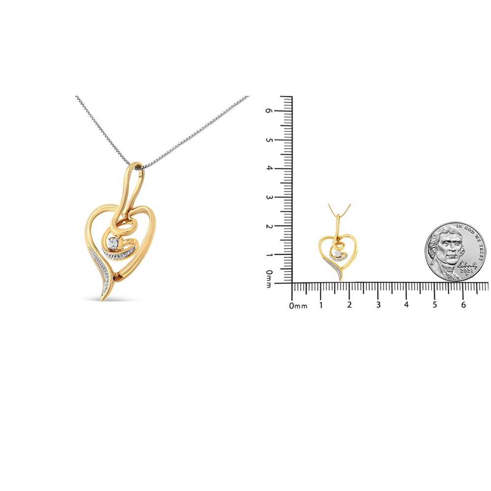 Espira 10K Yellow Gold .03 Cttw Diamond-Accented Round-Cut Diamond Swirl Open Heart 18" Pendant Necklace (I-J Color, I2-I3 Clarity)