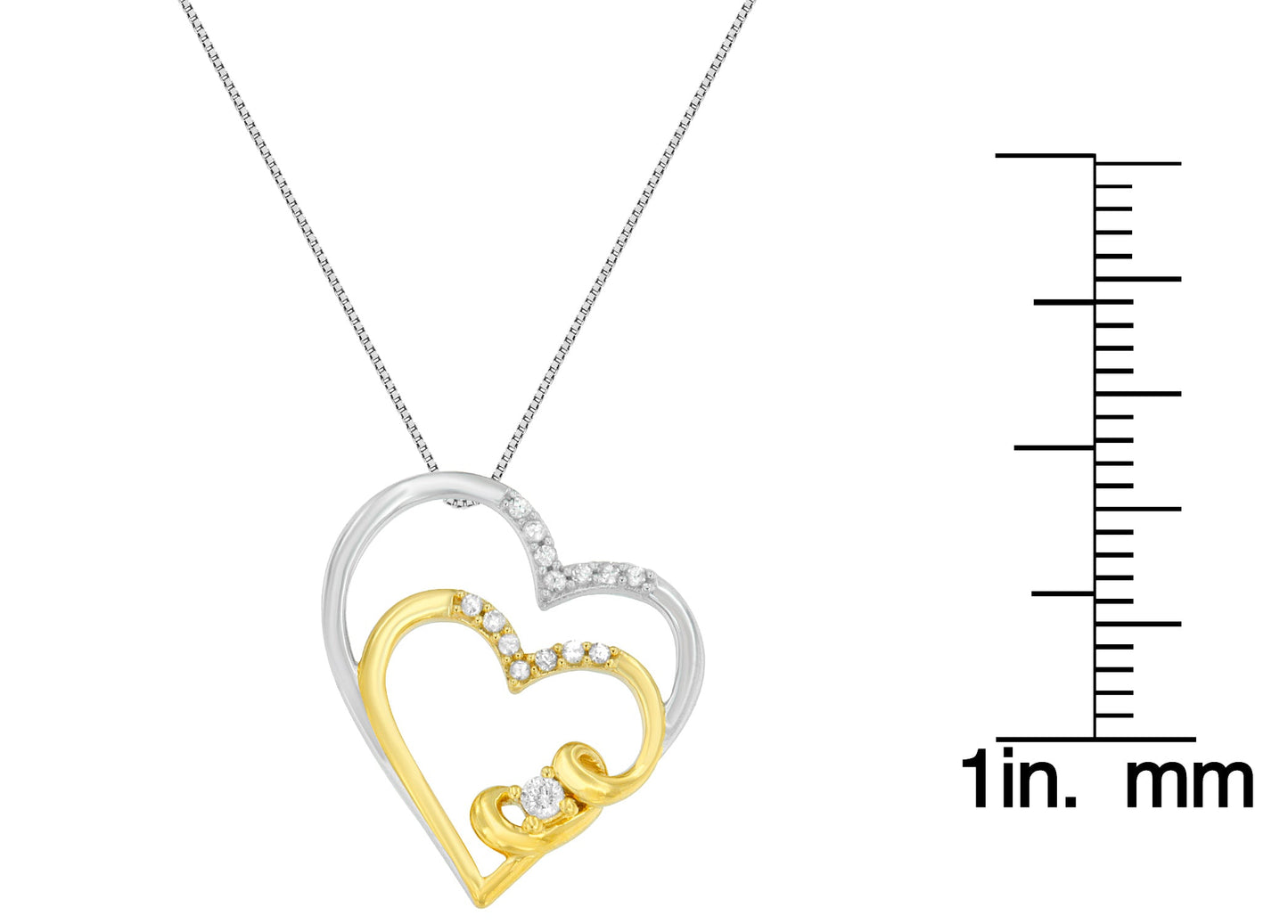 10K Two Tone Gold 1/10 cttw Round Cut Diamond Love's Embrace Pendant Necklace. (I-J, I2-I3)