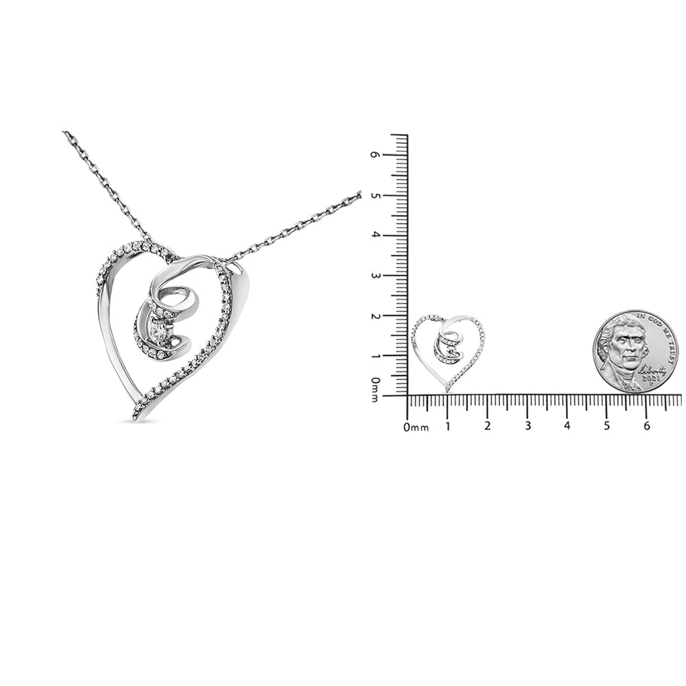 .925 Sterling Silver 1/4 Cttw Brilliant-Cut Diamond Open Heart Twisted Awareness Ribbon 18" Pendant Necklace (H-I Color, I1-I2 Clarity)