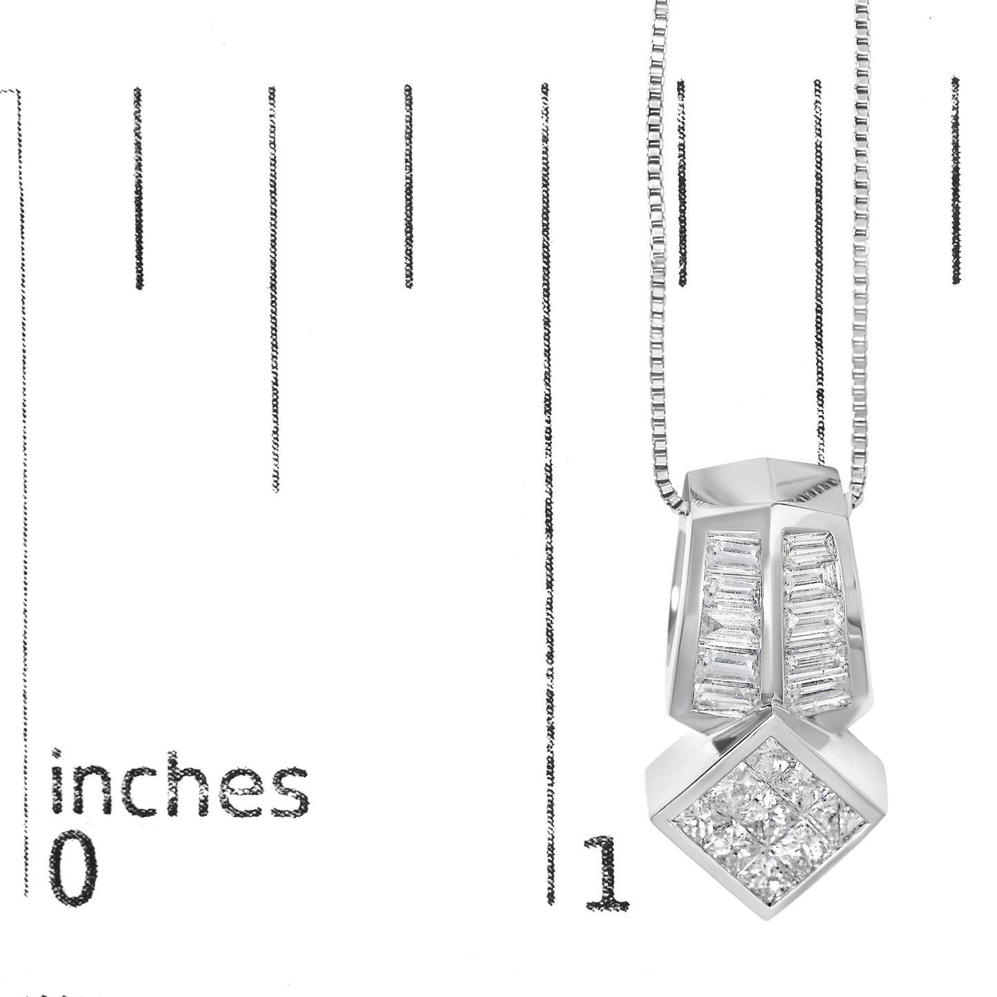 14K White Gold 1 1/2 Cttw Princess and Baguette Cut Diamond Multi-shape 18" Pendant Necklace (G-H Color, VS1-VS2 Clarity)