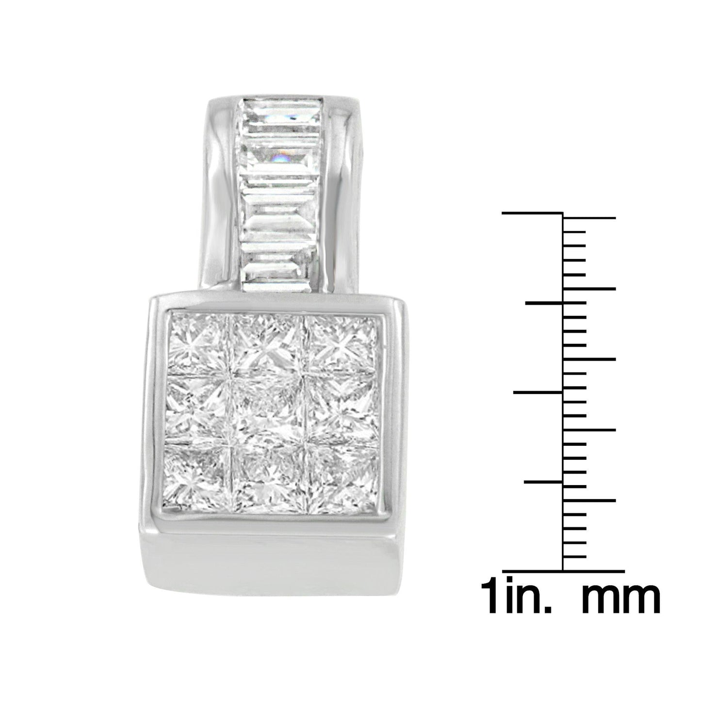 14K White Gold Princess and Baguette Cut Diamond Square Halo Pendant Necklace (1 1/2 cttw, H-I Color, SI1-SI2 Clarity)