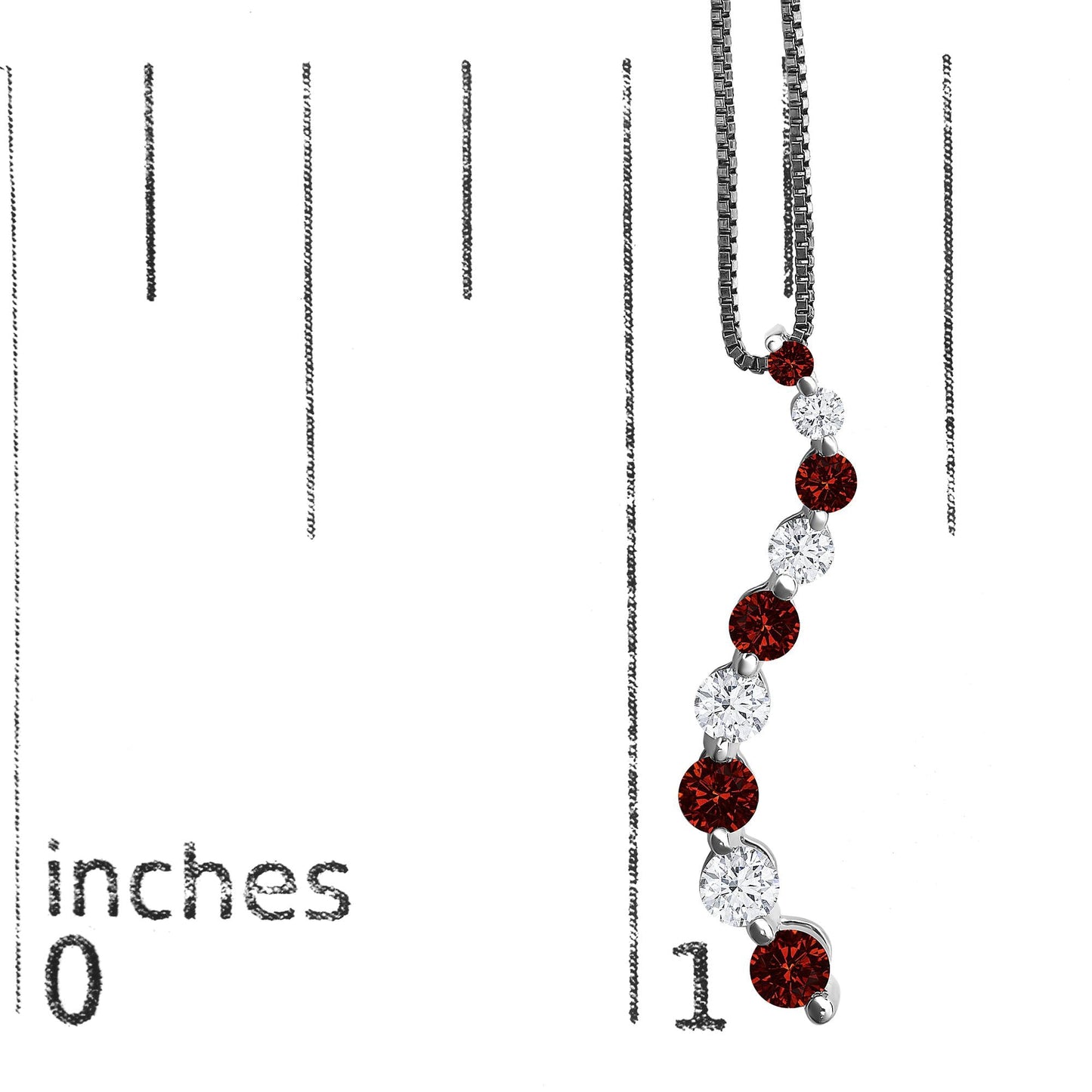 14K White Gold 1.0 Cttw Alternating Treated Red and White Diamond Journey 18" Pendant Necklace (H-I Color, I1-I2 Clarity)