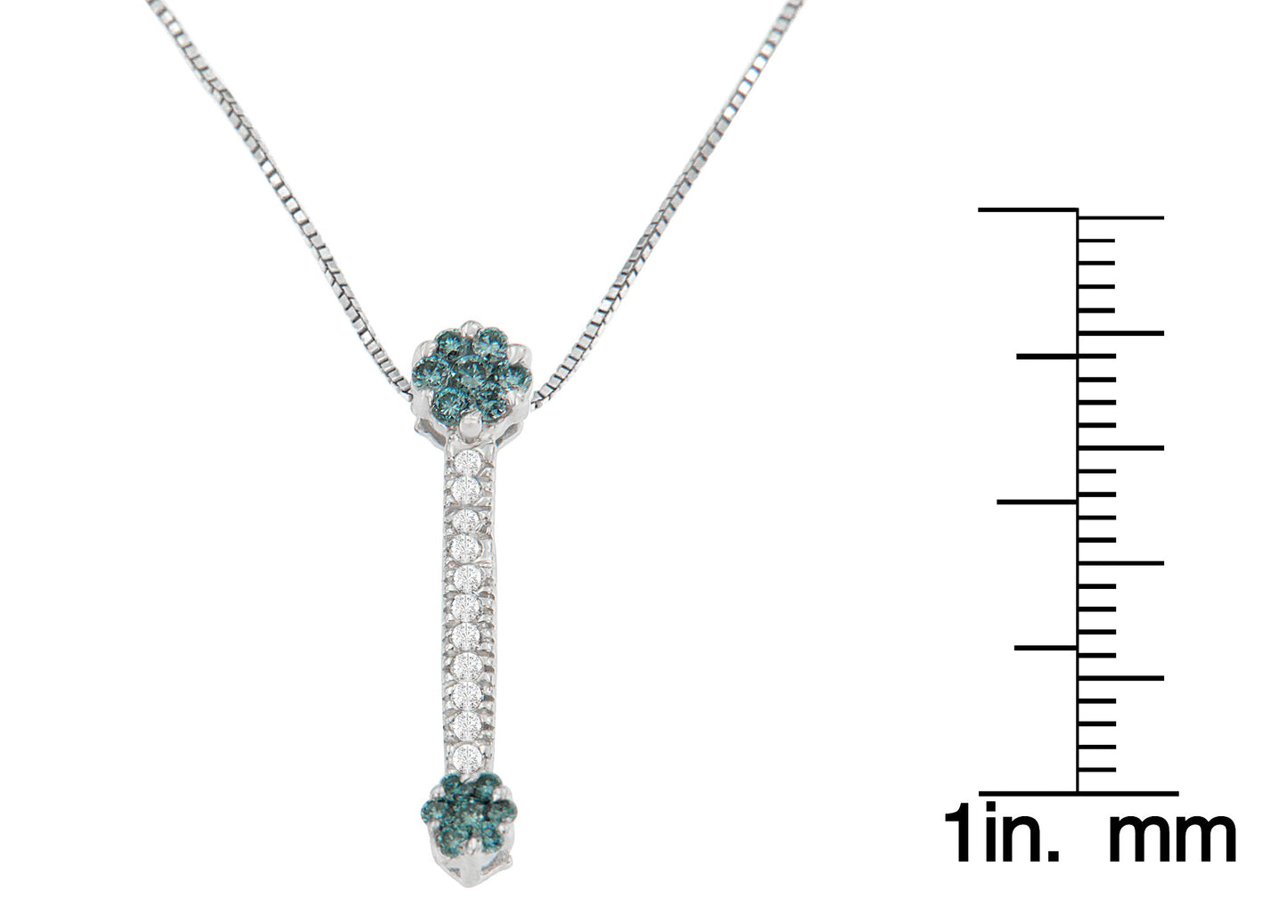 14K White Gold 1/5 cttw Treated Blue Round Cut Diamond Drop Pendant Necklace (H-I, I1-I2)