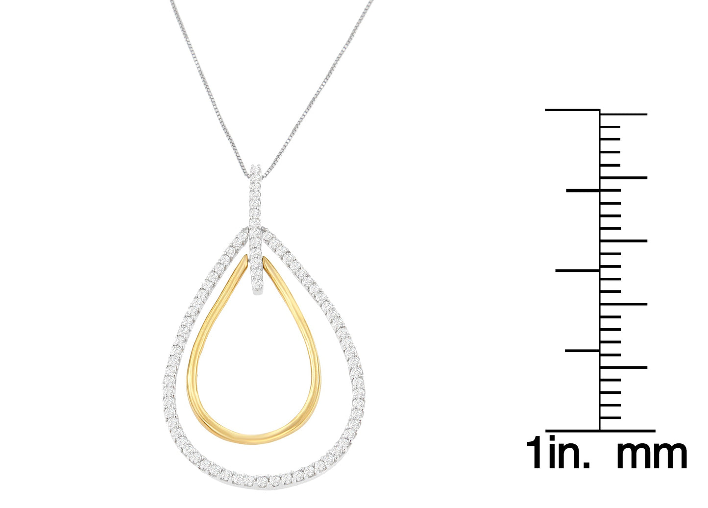 14K Two-Tone Gold Round Cut Diamond Double Burst Pendant Necklace (1.00 cttw, H-I Color, SI2-I1 Clarity)