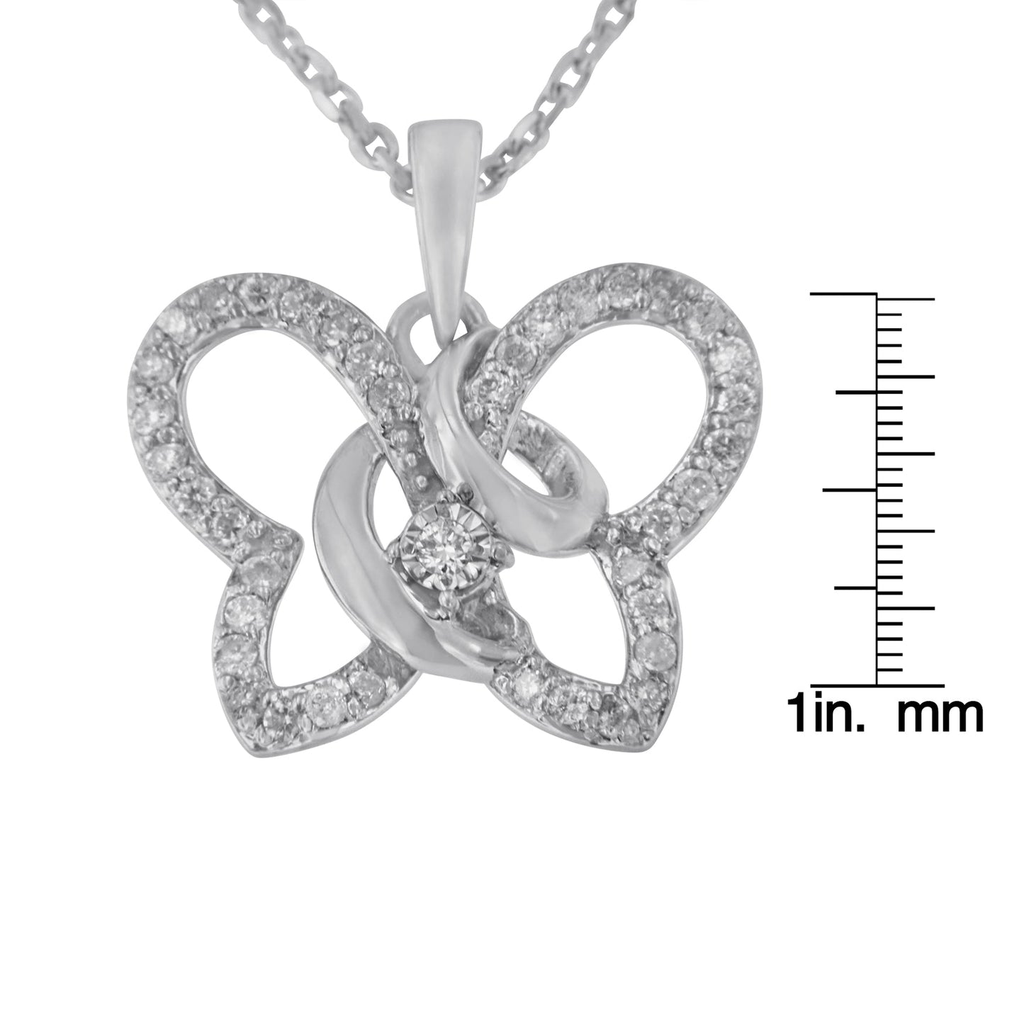 .925 Sterling Silver 1/4 cttw Prong-Set Diamond Butterfly 18" Pendant Necklace (H-I Color, I1-I2 Clarity)