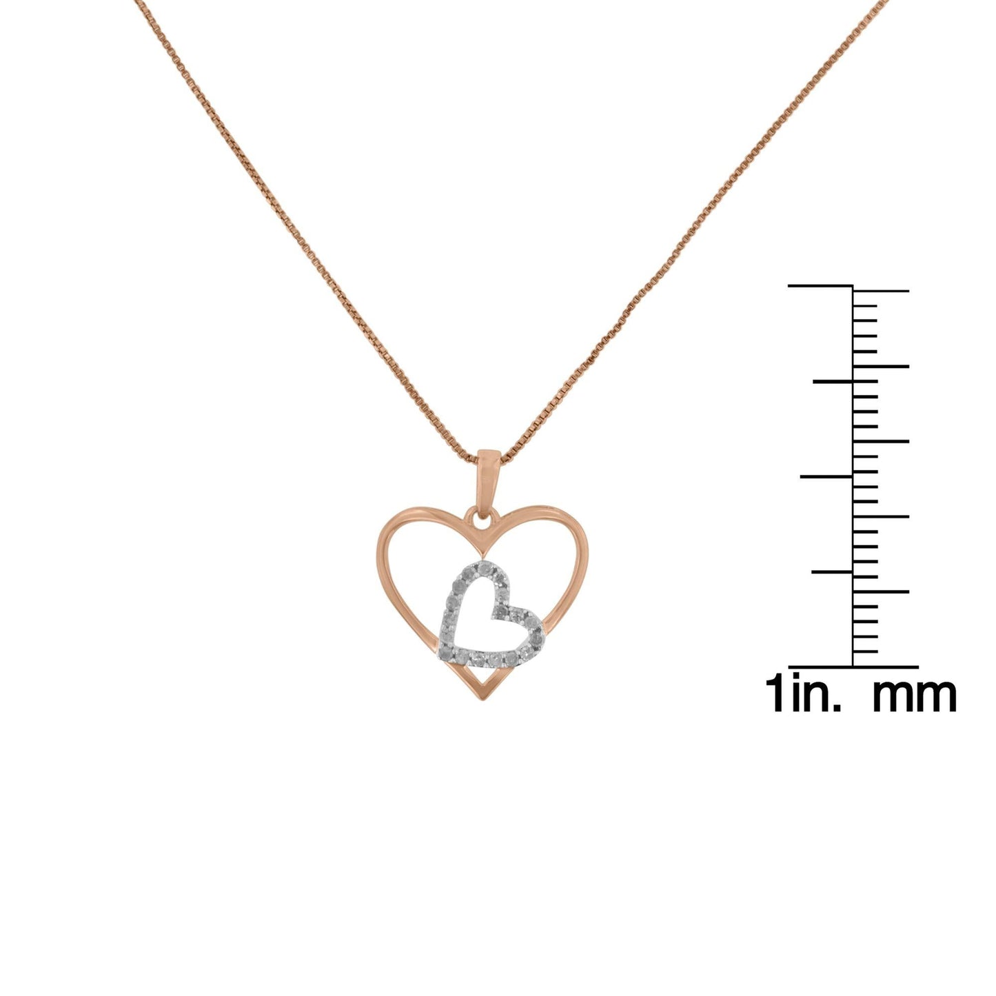 Two Tone .925 Sterling Silver 1/4 cttw Diamond Double Heart Pendant Necklace (I-J, I3)