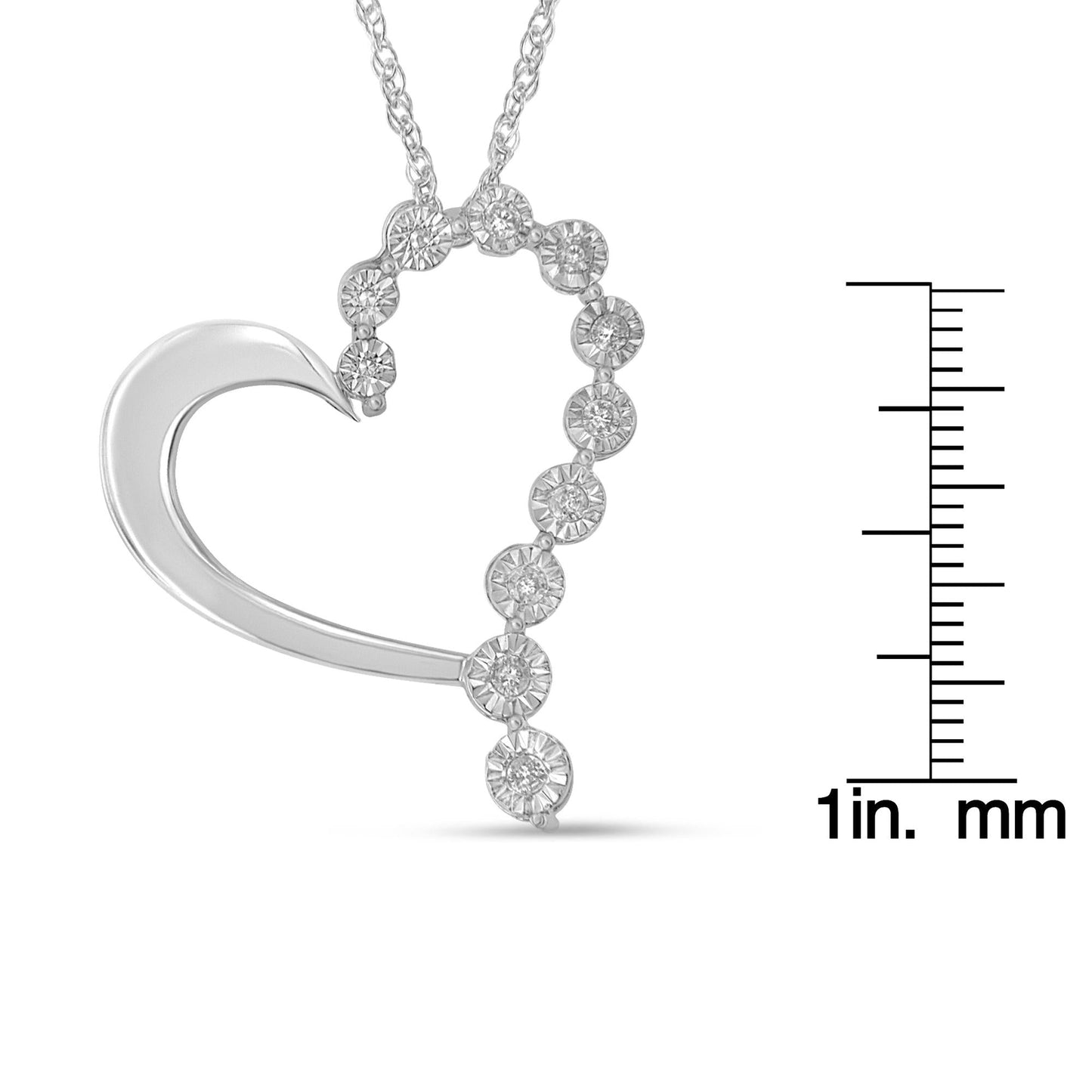 .925 Sterling Silver 1/10 Cttw Diamond Miracle-Set Open Heart 18" Pendant Necklace (H-I Color, I2-I3 Clarity)