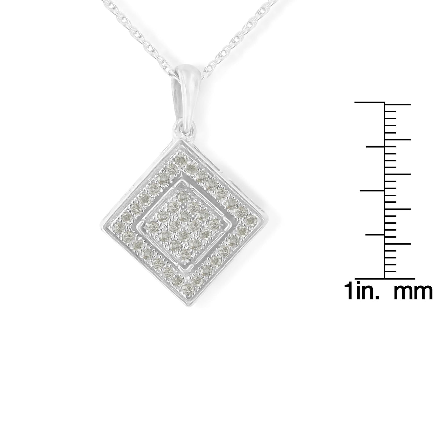 .925 Sterling Silver 1/3 cttw Diamond Rhombus Shaped 18" Pendant Necklace (I-J Color, I2-I3 Clarity)