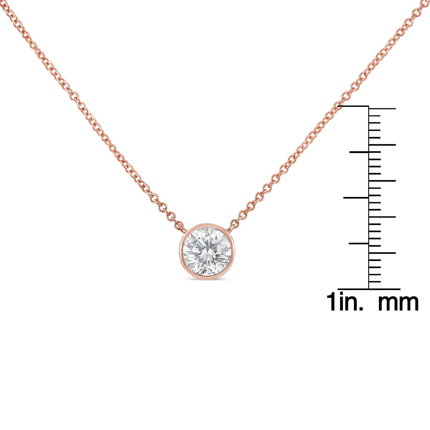 10K Rose Gold 1/5 Carat Round Brilliant-Cut Diamond Modern Bezel-Set Solitaire 16"-18" Pendant Necklace (H-I Color, SI2-I1 Clarity)