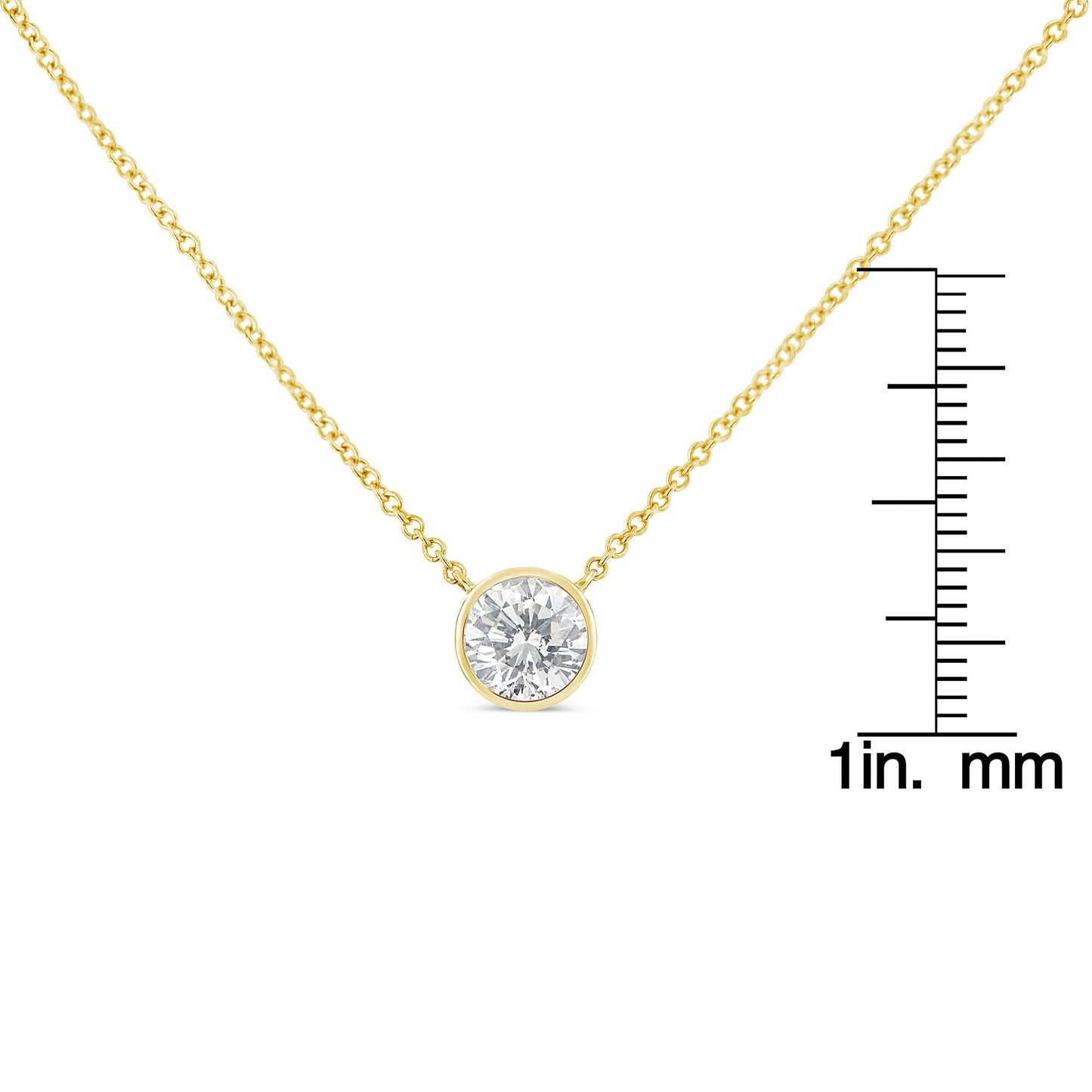 10K Yellow Gold 3/10 Carat Round Brilliant-Cut Diamond Modern Bezel-Set Solitaire 16"-18" Pendant Necklace (H-I Color, SI2-I1 Clarity)