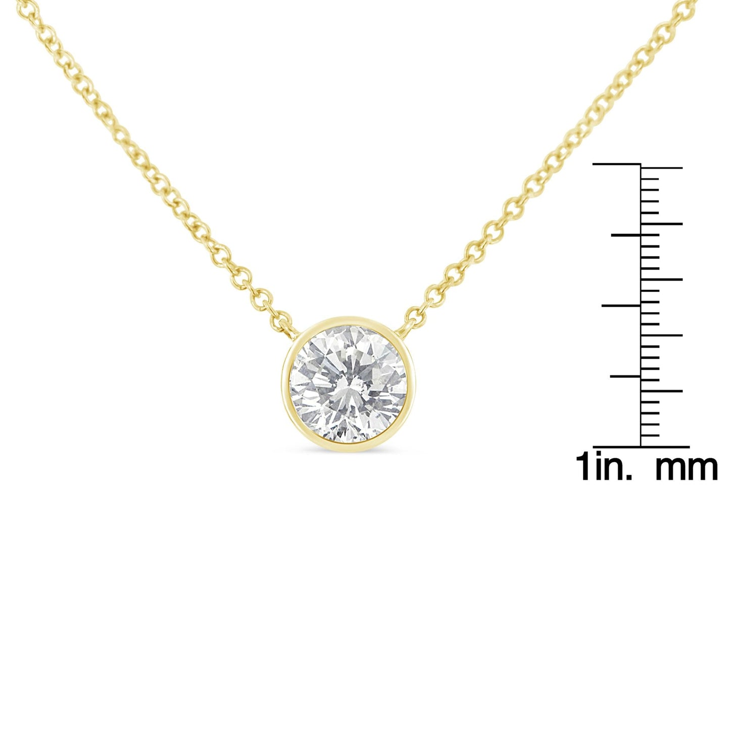 10K Yellow Gold 1/2 Carat Round Brilliant-Cut Diamond Modern Bezel-Set Solitaire 16"-18" Pendant Necklace (H-I Color, SI2-I1 Clarity)