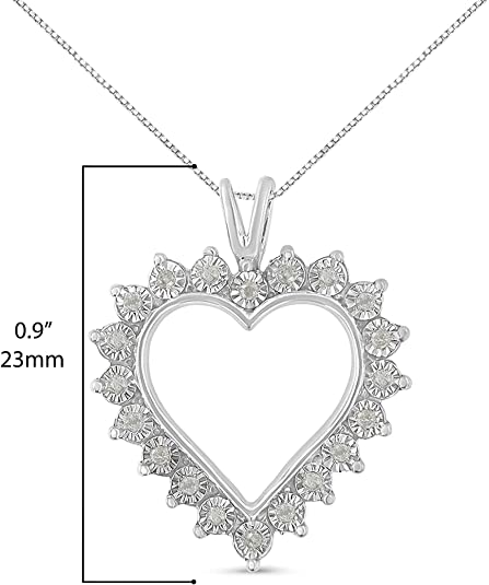 .925 Sterling Silver 1/10 cttw 3-Prong Diamond Open Heart Pendant Necklace (I-J Color, I3 Clarity) - 18”