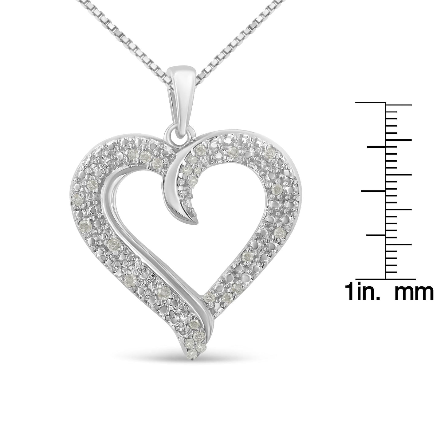 .925 Sterling Silver 1/6 cttw Pave-set Diamond Heart 18" Pendant Necklace (I-J Color, I3 Clarity)