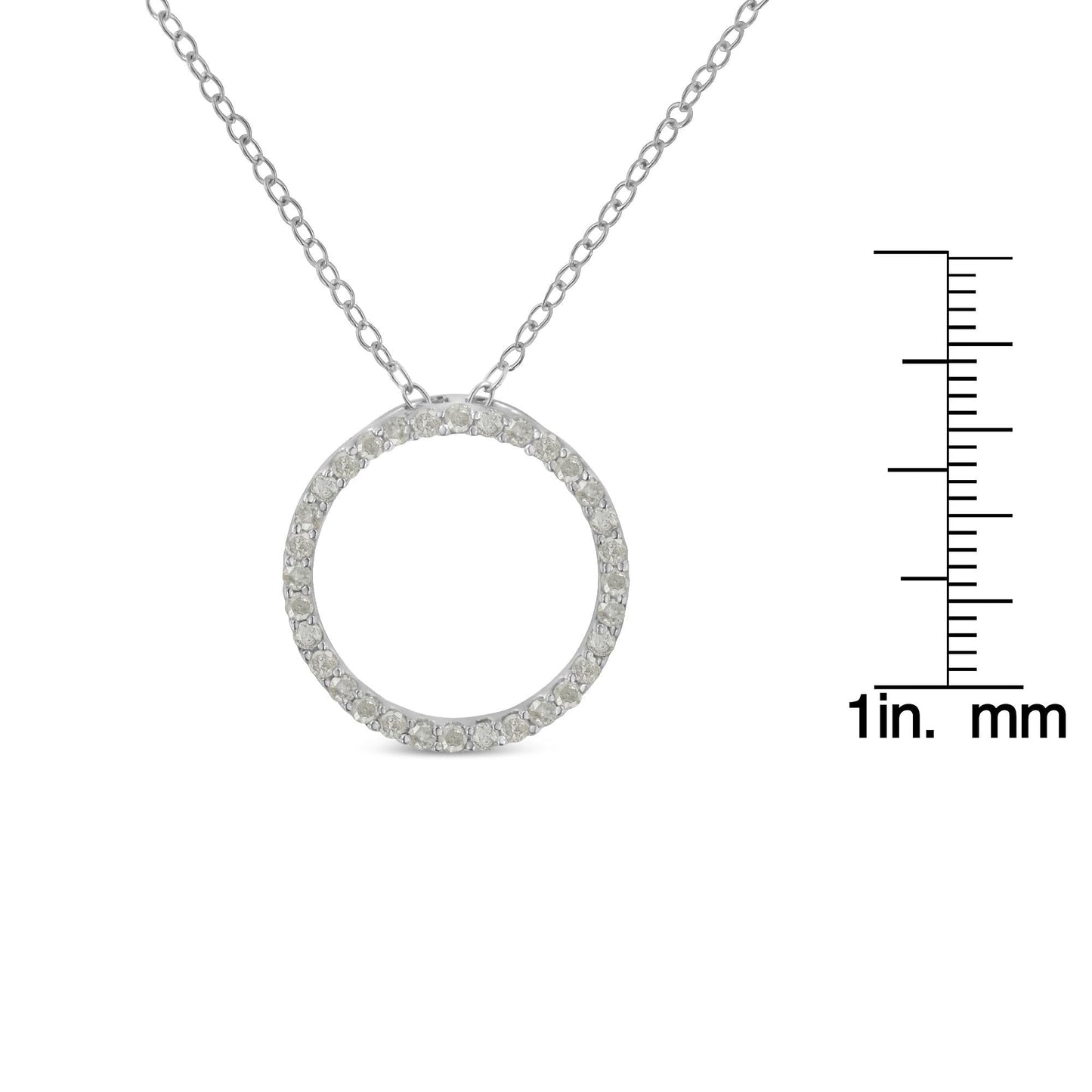 .925 Sterling Silver 1/3 Cttw Round-cut Diamond Open Circle Halo 18" Pendant Necklace (I-J Color, I2-I3 Clarity)