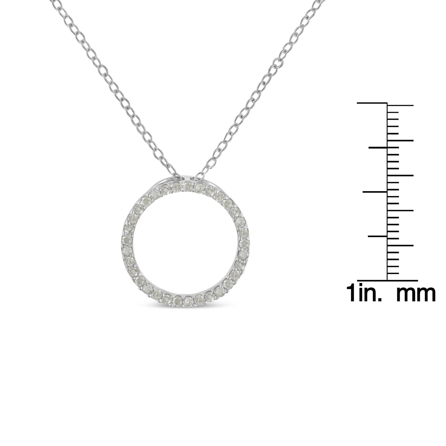 .925 Sterling Silver 1/3 Cttw Round-Cut Diamond Open Circle Halo 18" Pendant Necklace (I-J Color, I2-I3 Clarity)